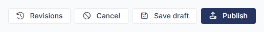 Template editor page header showing the Revisions, Cancel, Save draft and Publish buttons.